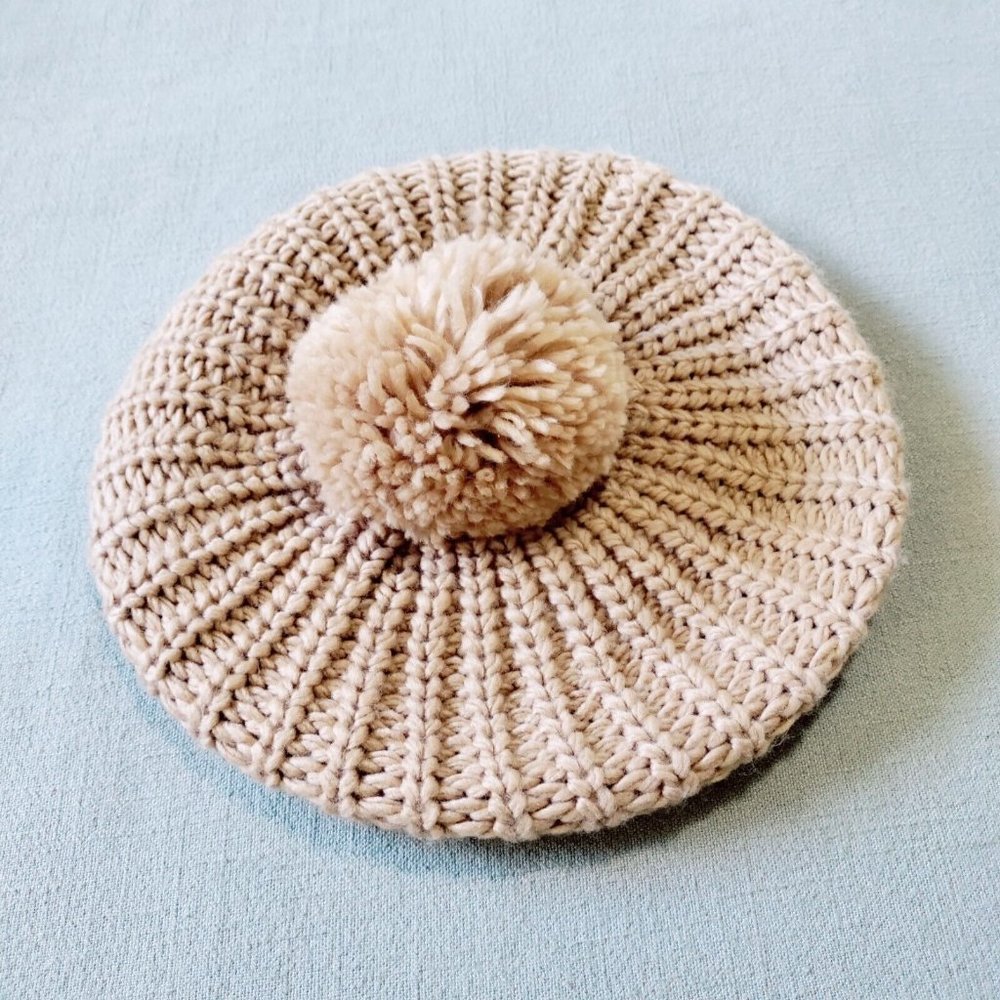 2/$20 Knit Pom Pom Beret Tam O'shanter Hat Beanie Tan Mixit Acrylic